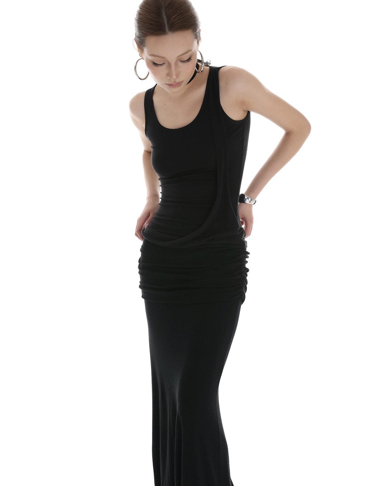 iamxiaa Black Draped Ribbon Tie Rolled Hem Women&