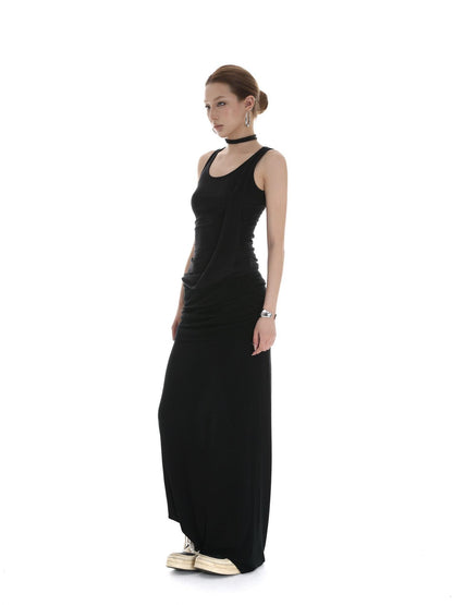 iamxiaa Black Draped Ribbon Tie Rolled Hem Women&