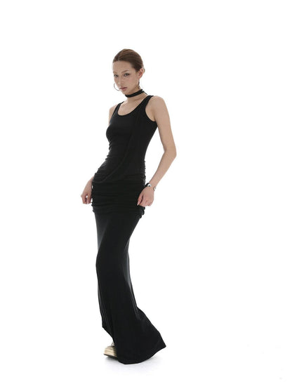 iamxiaa Black Draped Ribbon Tie Rolled Hem Women&