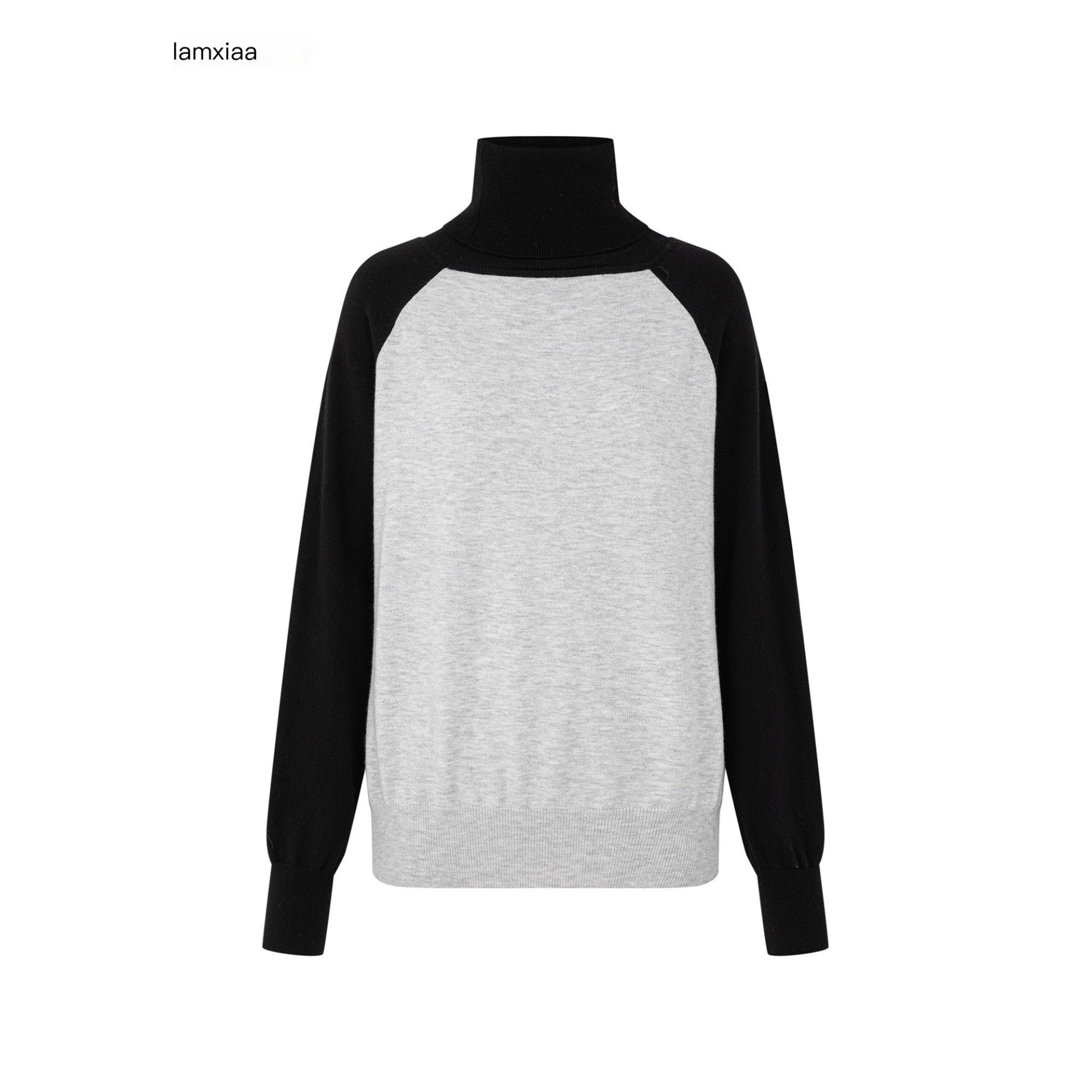 iamxiaa_Black_Gray_Colorblock_Raglan_High_Neck_Women&