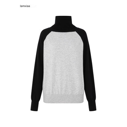 iamxiaa_Black_Gray_Colorblock_Raglan_High_Neck_Women&