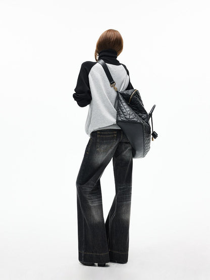 iamxiaa Black Gray Colorblock Raglan High Neck Women&