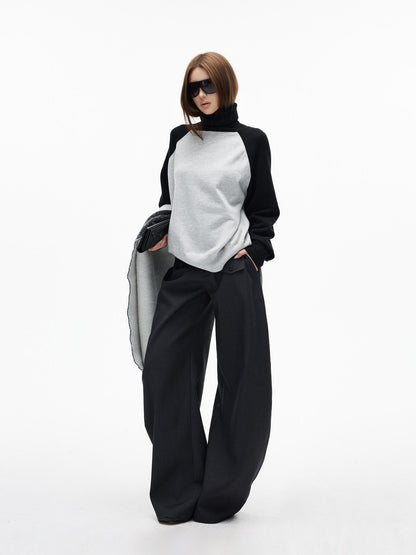 iamxiaa Black Gray Colorblock Raglan High Neck Women&