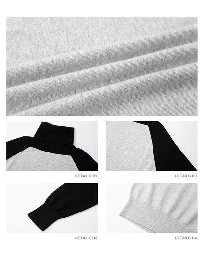 iamxiaa Black Gray Colorblock Raglan High Neck Women&