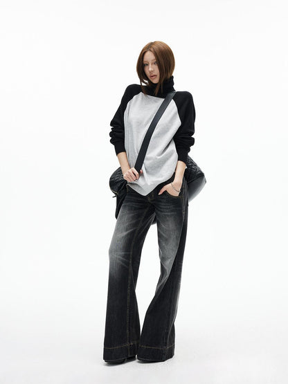 iamxiaa Black Gray Colorblock Raglan High Neck Women&