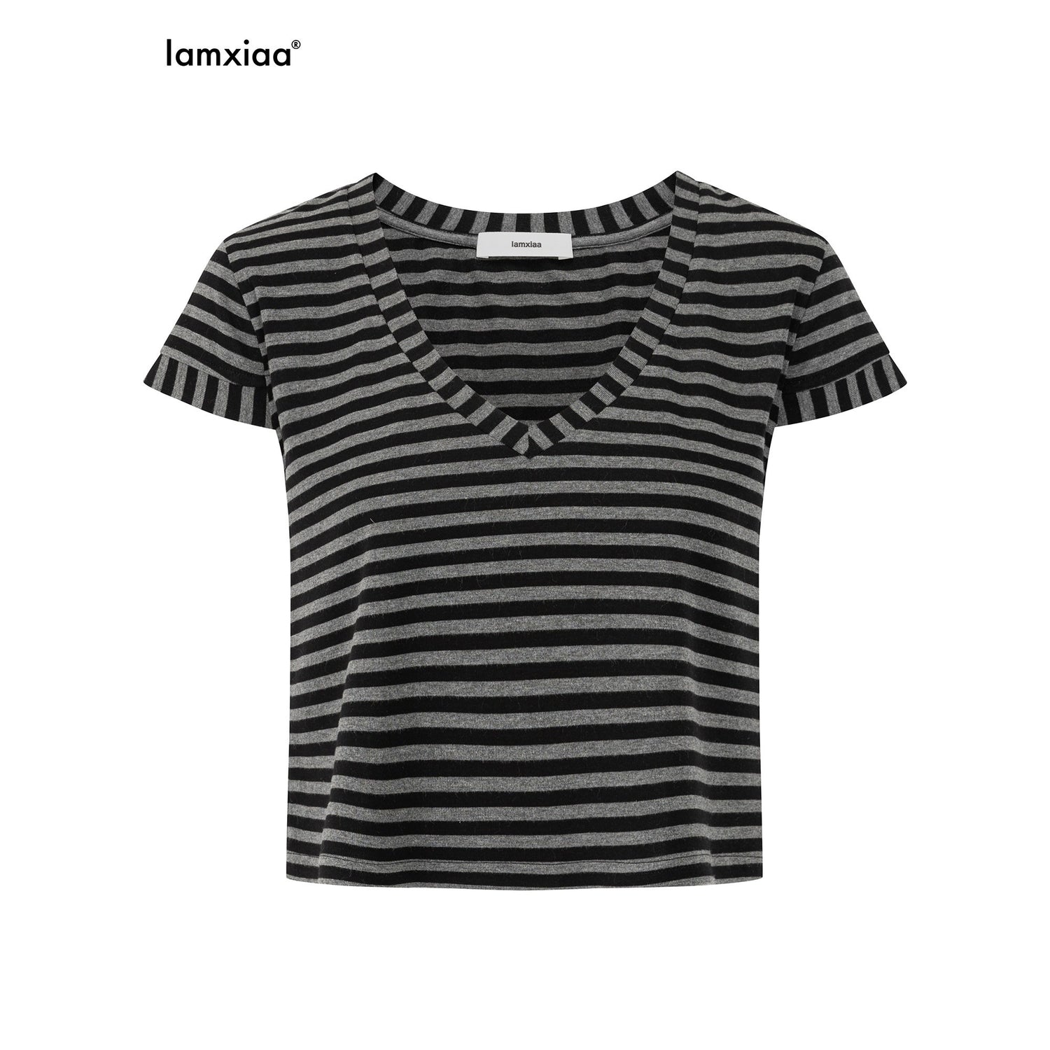 iamxiaa_Black_Gray_Striped_Sweetheart_Flutter_Sleeves_Women&