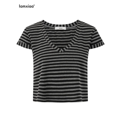 iamxiaa_Black_Gray_Striped_Sweetheart_Flutter_Sleeves_Women&