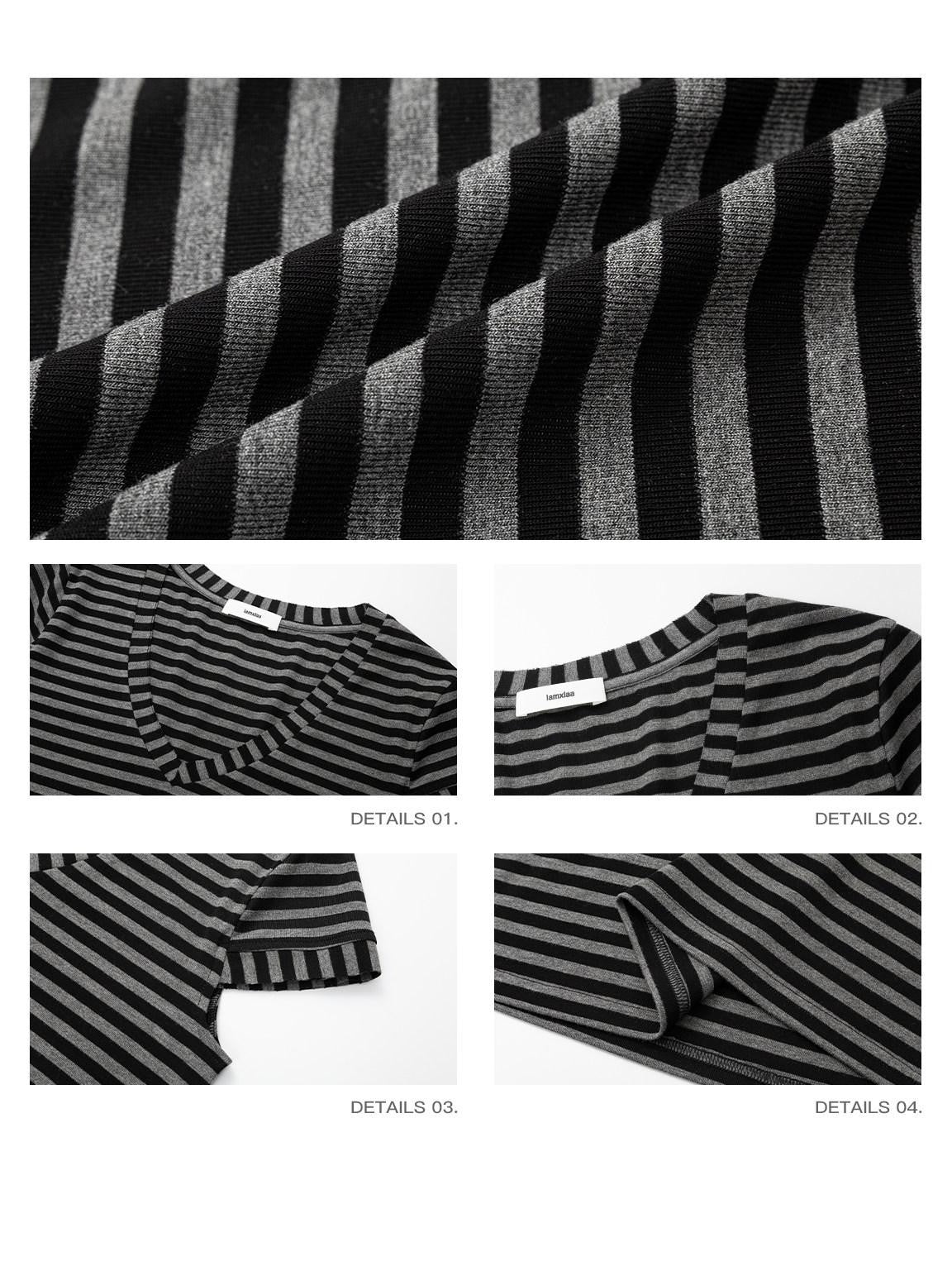 iamxiaa Black Gray Striped Sweetheart Flutter Sleeves Women&