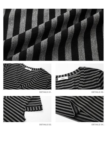 iamxiaa Black Gray Striped Sweetheart Flutter Sleeves Women&