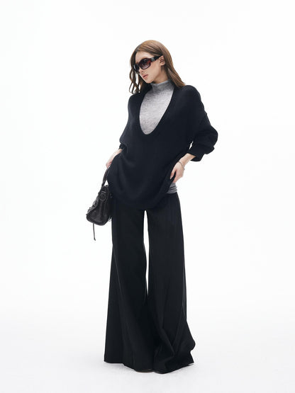 iamxiaa Black Grey Colorblock Deep V-neck Two Piece Set Women&