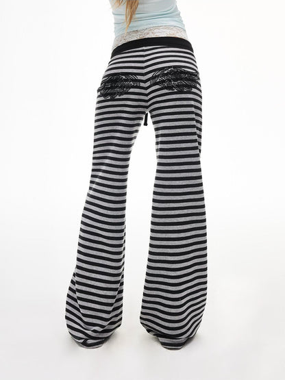 iamxiaa Black Grey Striped Sequin Embroidered Low Rise Women&