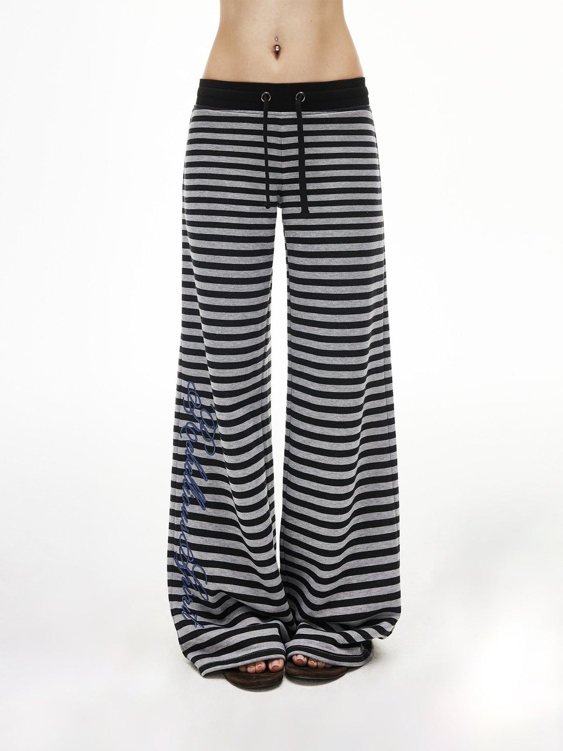 iamxiaa Black Grey Striped Sequin Embroidered Low Rise Women&