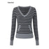 iamxiaa_Black_Grey_Striped_V-neck_Patch_Pocket_Thumbhole_Women&