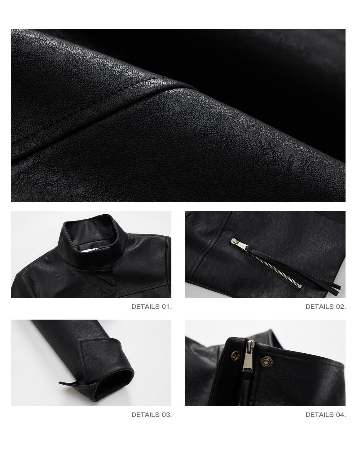 iamxiaa Black Matte Marble Print Stand Collar Cropped Slim Women&