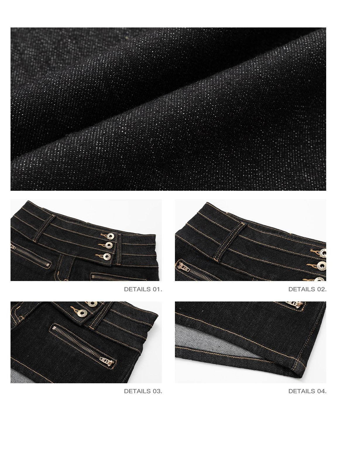 iamxiaa Black Multi Button Topstitch Low Rise Wide Waistband Women&