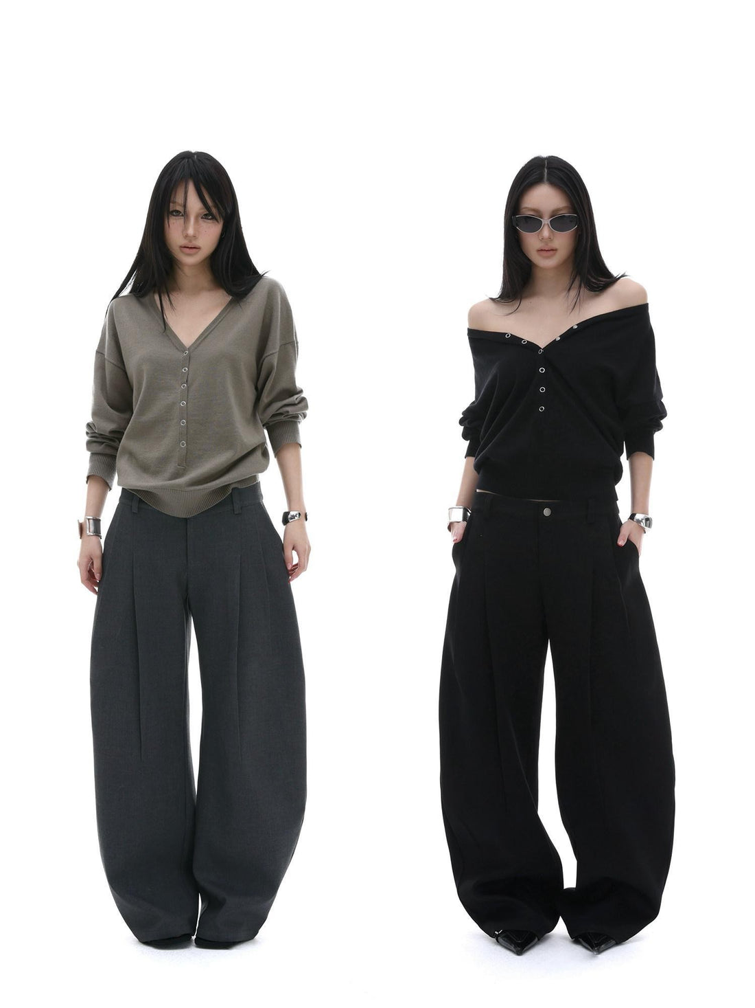 iamxiaa Black Pressed Pleat 3d Tailored Curved Leg Women&