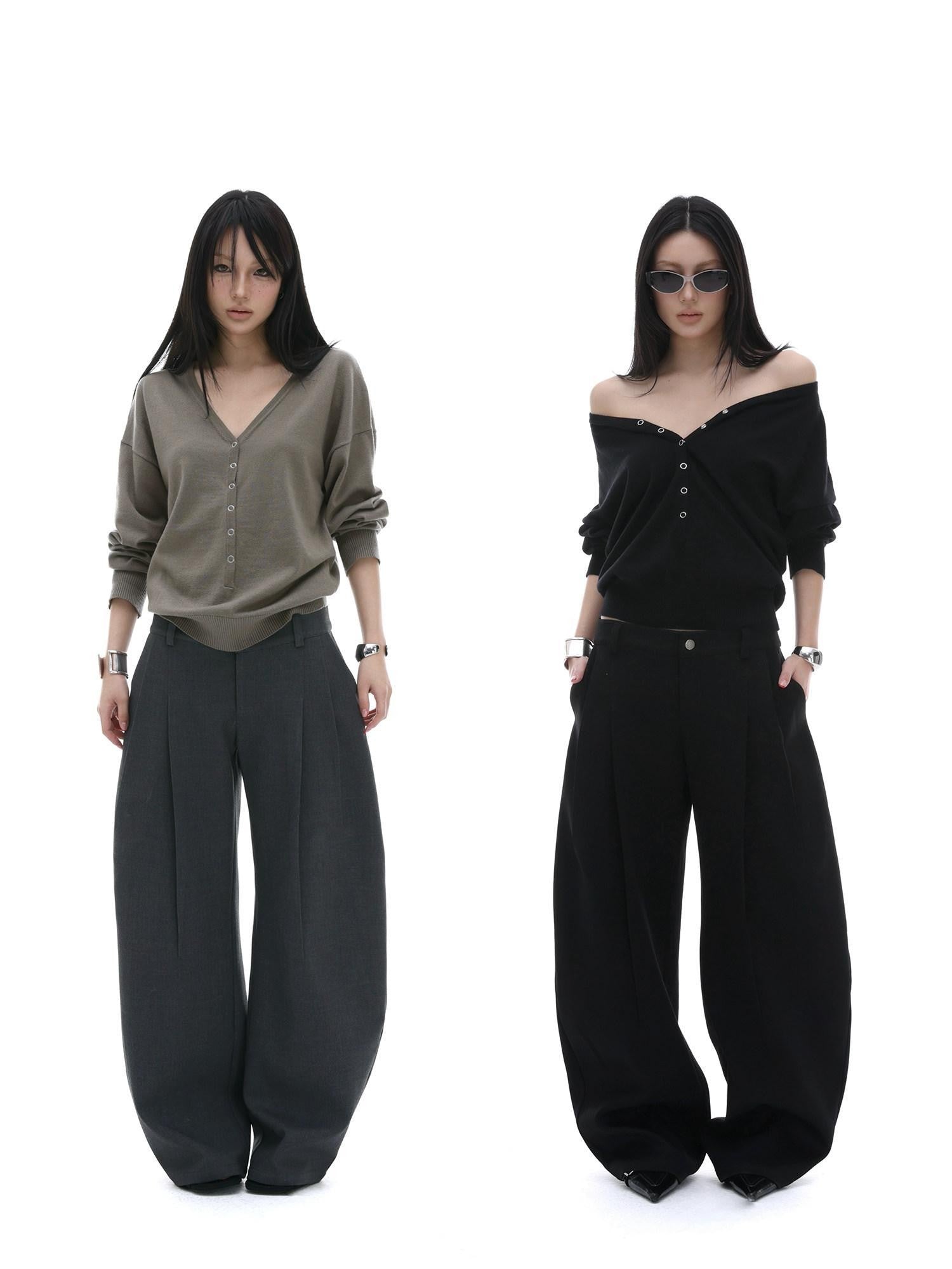 iamxiaa Black Pressed Pleat 3d Tailored Curved Leg Women&
