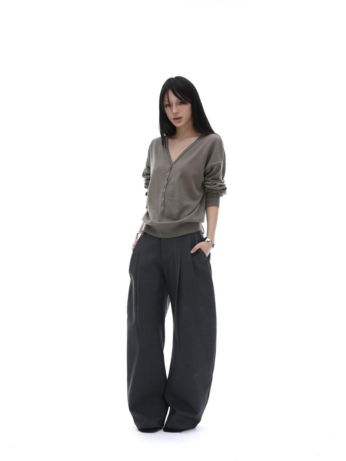 iamxiaa Black Pressed Pleat 3d Tailored Curved Leg Women&