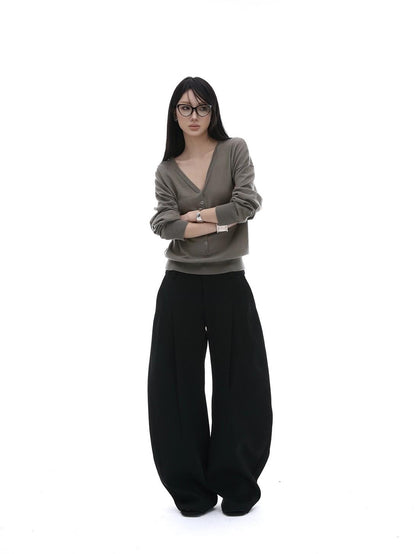 iamxiaa Black Pressed Pleat 3d Tailored Curved Leg Women&