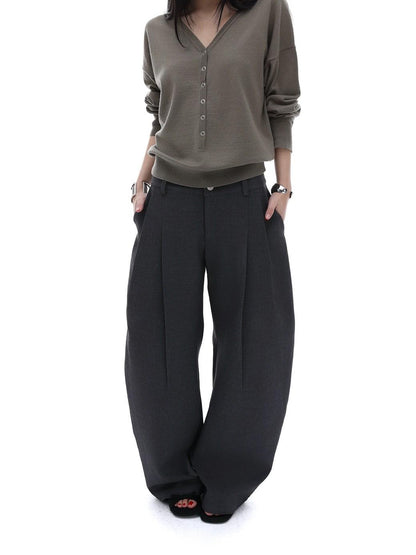 iamxiaa Black Pressed Pleat 3d Tailored Curved Leg Women&