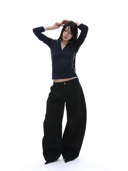 iamxiaa Black Pressed Pleat 3d Tailored Curved Leg Women&