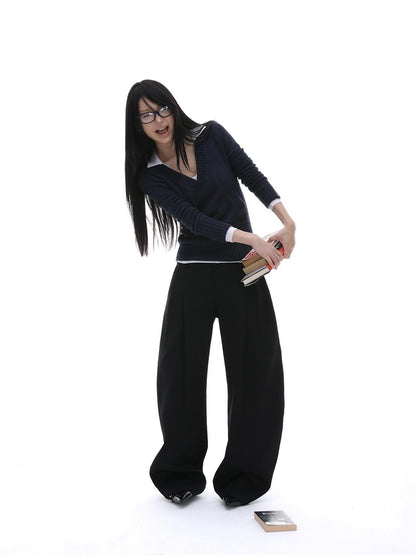 iamxiaa Black Pressed Pleat 3d Tailored Curved Leg Women&