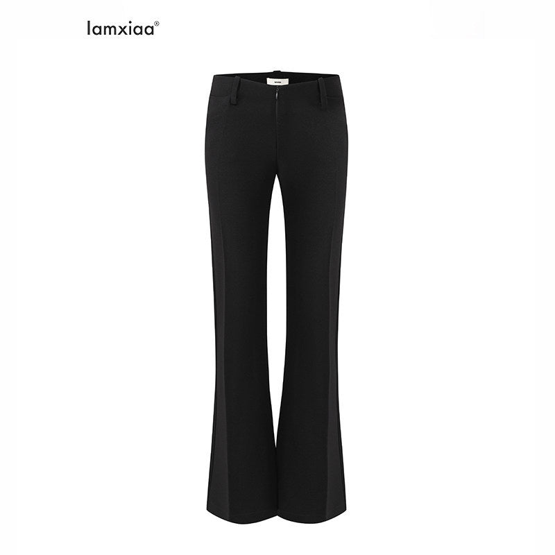iamxiaa_Black_Stretch_Drape_Low_Waist_Slim_Micro_Flare_Women&