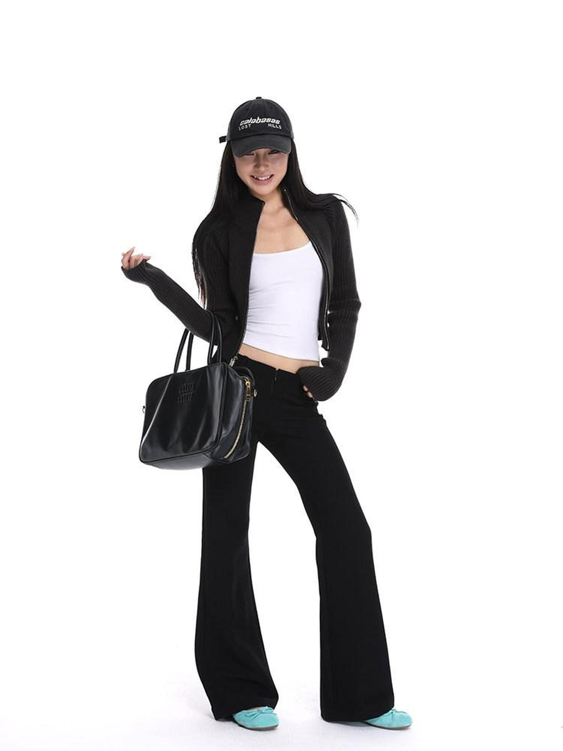 iamxiaa Black Stretch Drape Low Waist Slim Micro Flare Women&