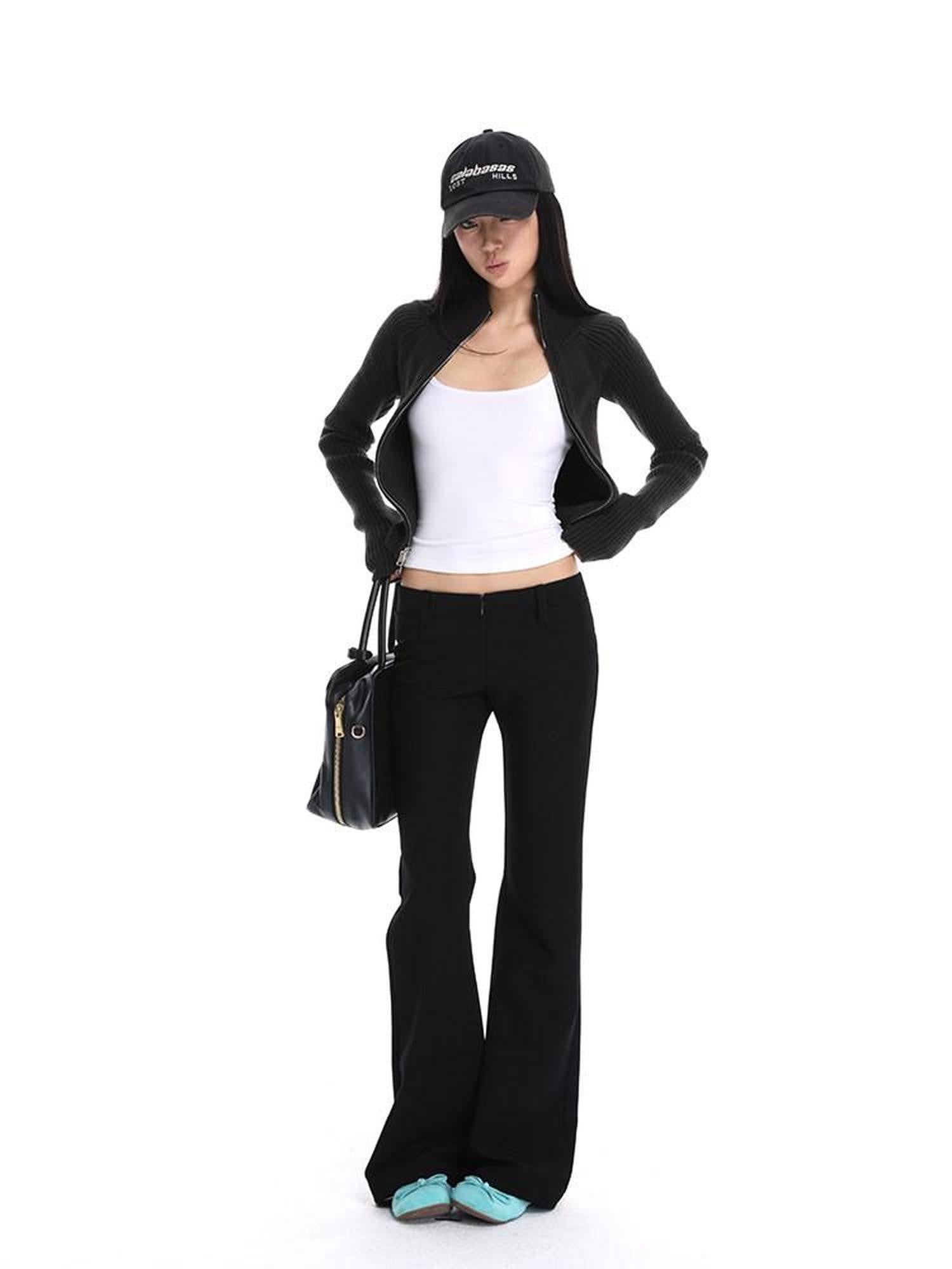 iamxiaa Black Stretch Drape Low Waist Slim Micro Flare Women&
