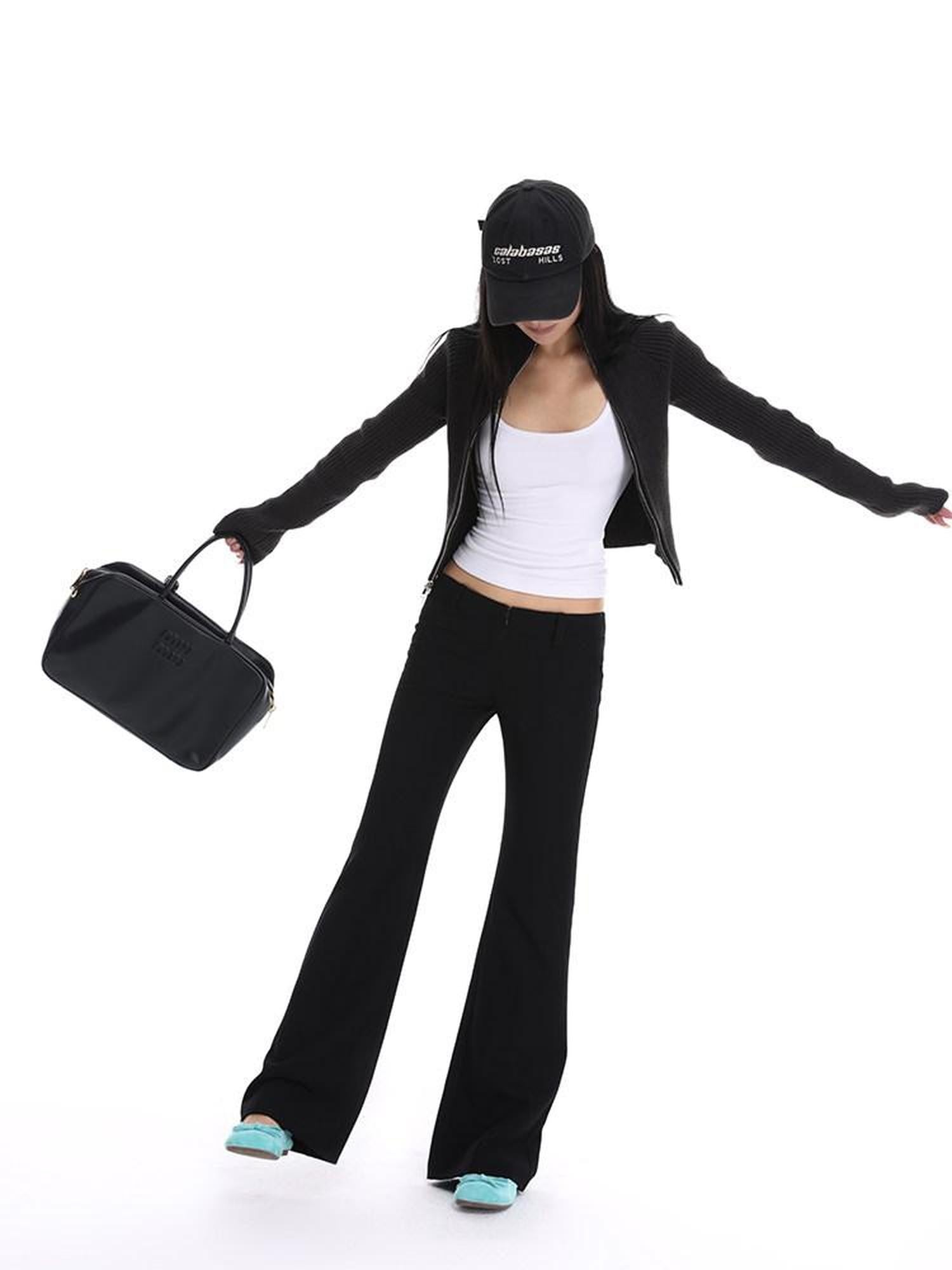 iamxiaa Black Stretch Drape Low Waist Slim Micro Flare Women&