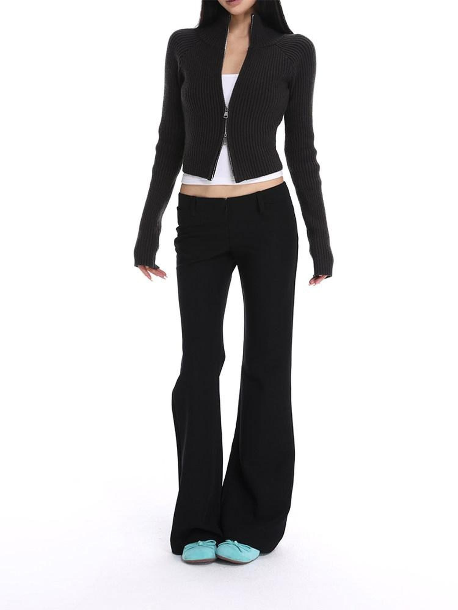 iamxiaa Black Stretch Drape Low Waist Slim Micro Flare Women&