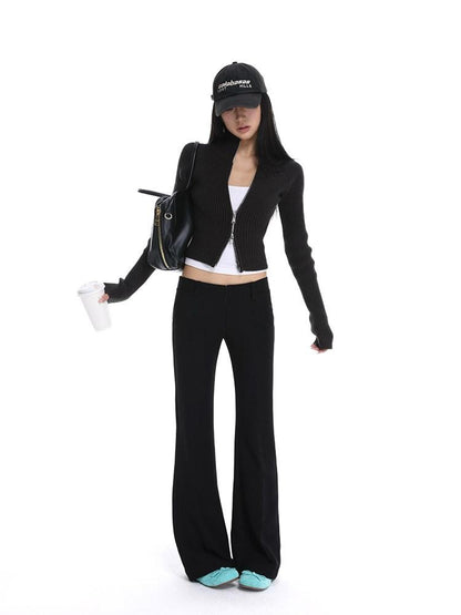 iamxiaa Black Stretch Drape Low Waist Slim Micro Flare Women&