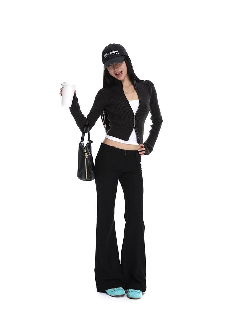 iamxiaa Black Stretch Drape Low Waist Slim Micro Flare Women&