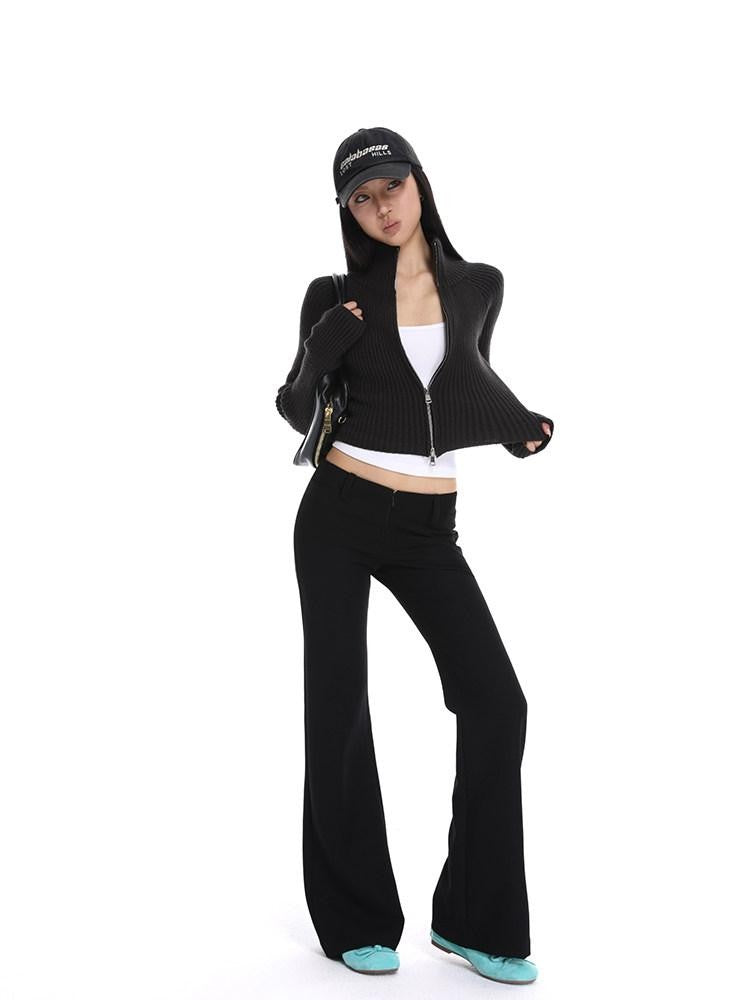 iamxiaa Black Stretch Drape Low Waist Slim Micro Flare Women&