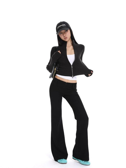 iamxiaa Black Stretch Drape Low Waist Slim Micro Flare Women&