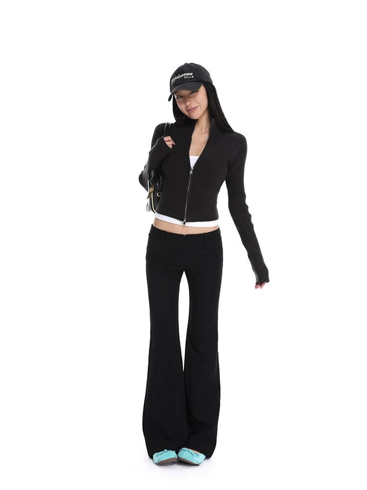 iamxiaa Black Stretch Drape Low Waist Slim Micro Flare Women&