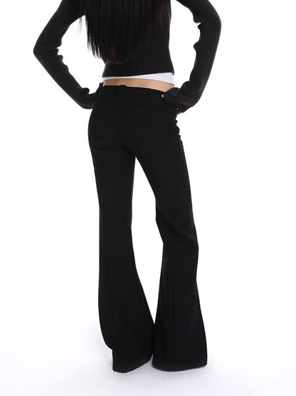 iamxiaa Black Stretch Drape Low Waist Slim Micro Flare Women&