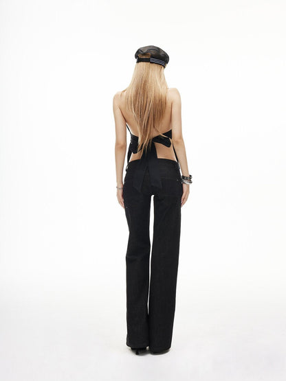 iamxiaa Black Twill Non Stretch Low Rise Butt Lifting Women&