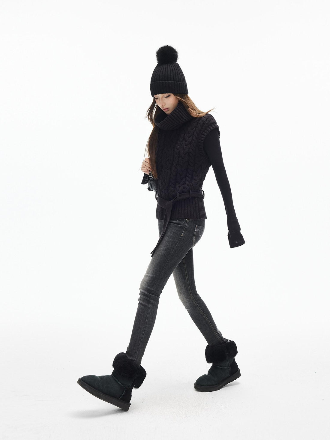 iamxiaa Black Vintage Washed Double Button Whiskered Women&