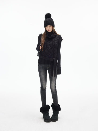 iamxiaa Black Vintage Washed Double Button Whiskered Women&