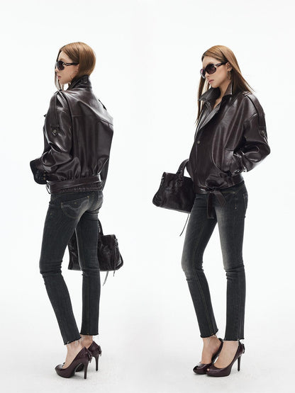 iamxiaa Black Vintage Washed Double Button Whiskered Women&