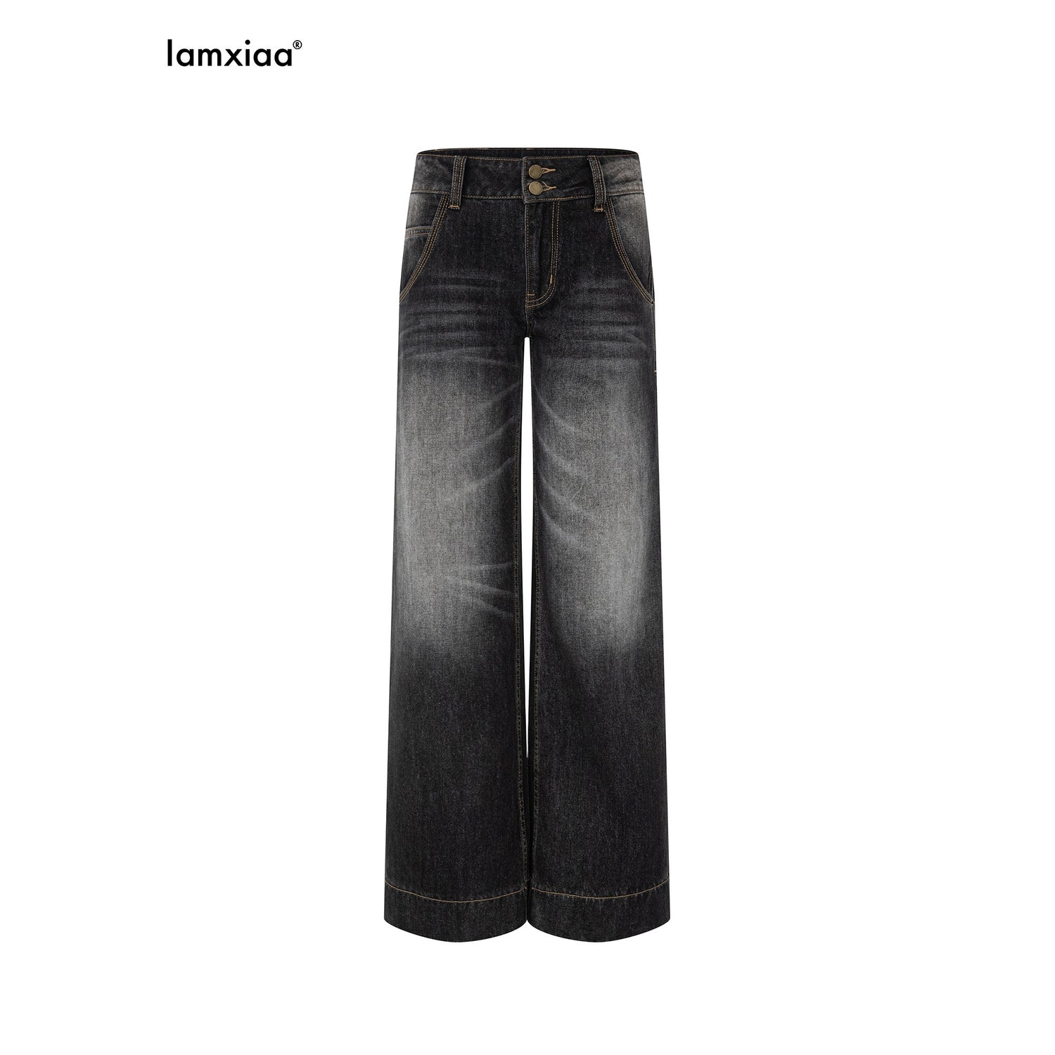 iamxiaa_Black_Washed_Double_Button_Wide_Waist_Women&