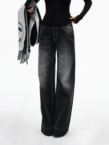 iamxiaa Black Washed Double Button Wide Waist Women&