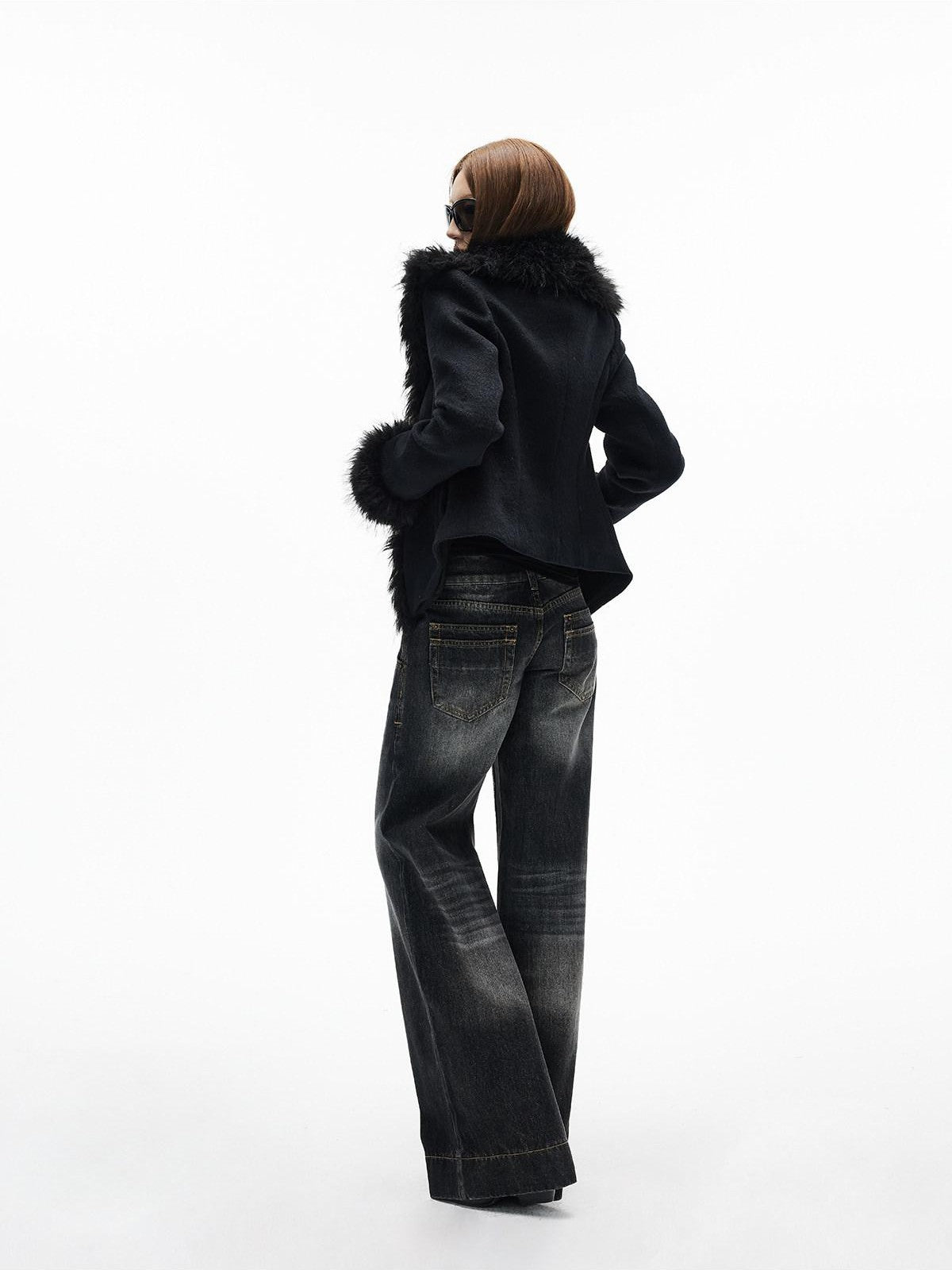 iamxiaa Black Washed Double Button Wide Waist Women&
