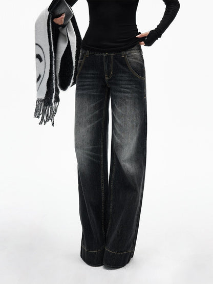 iamxiaa Black Washed Double Button Wide Waist Women&