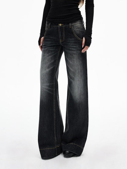 iamxiaa Black Washed Double Button Wide Waist Women&
