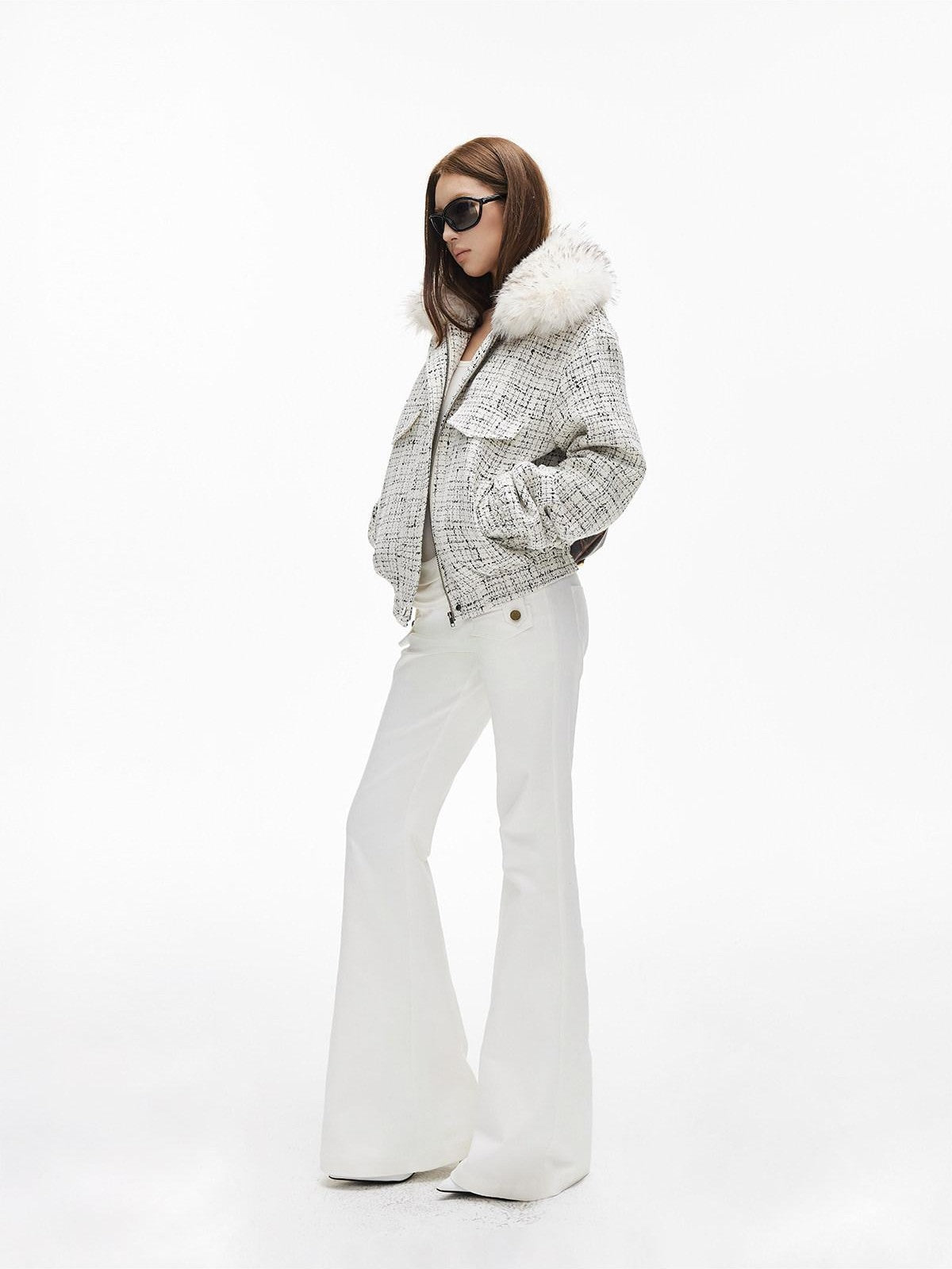 iamxiaa Black White Embossed Floral Women&