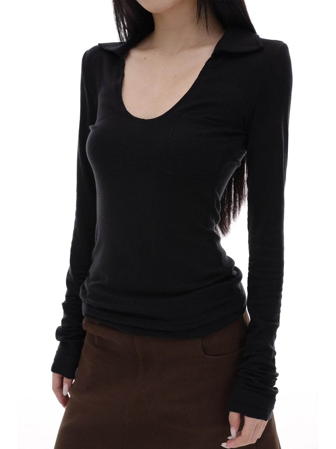 iamxiaa Black White Fringed Polo Collar Knit Women&
