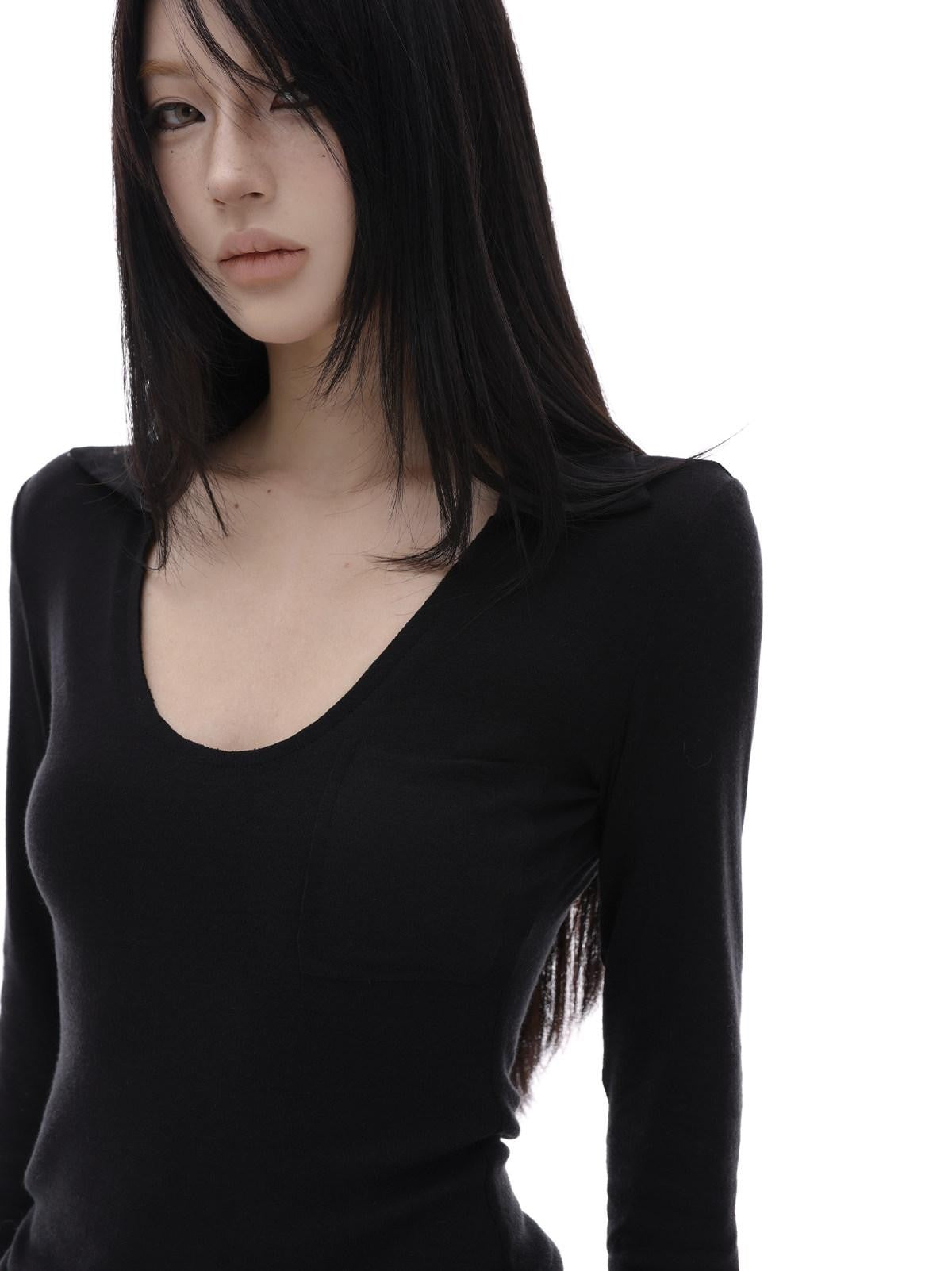 iamxiaa Black White Fringed Polo Collar Knit Women&
