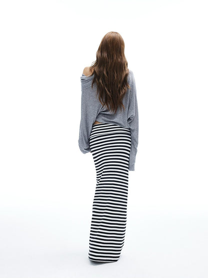 iamxiaa Black White Stripe Hline Foldover Waist Women&